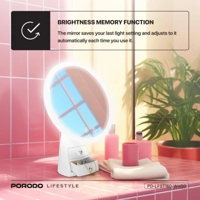 Porodo lifestyle Led Illuminated Mirror - White/Rose Gold